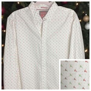 Denim & Flower Ricky Singh Holiday Reindeer Print Button Down Shirt XL